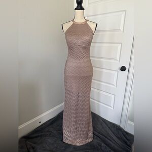 Morgan & Co. Shimmering High Neck Gold Evening Gown